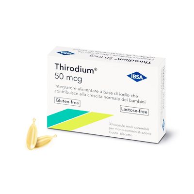 Thirodium 50 mcg integratore alimentare a base di iodio 30 capsule molli gusto biscotto